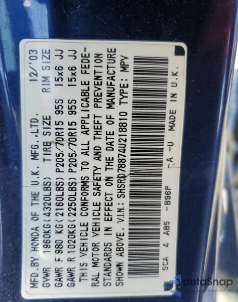 2004 Honda Cr-V Ex from USA, damaged, VIN SHSRD78874U218810